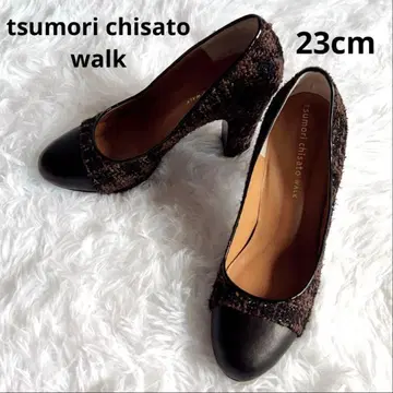 츠모리치사토 트위드 펌프스 체크 무늬 브라운 23cm