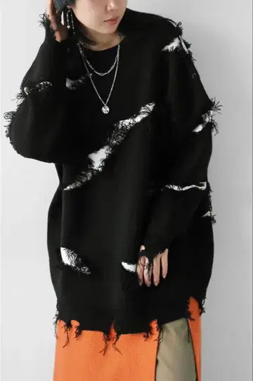 안티카 데미지 가공 오버 사이즈 니트 블랙