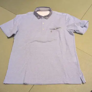 스카이블루 L 피케 셔츠 체크 무늬 옷깃