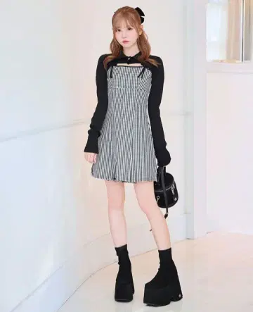 미셸 마카롱 깅엄 체크 원피스 세트