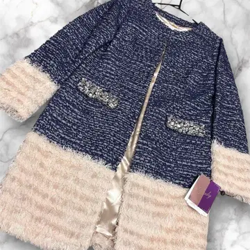 Rady 레이디 코트 노카라 코트 트위드 비쥬 샤기