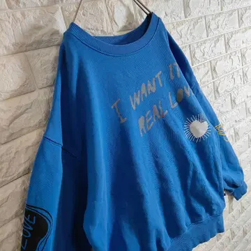 [POP 프린트] 맨투맨 트레이닝복 빅 로고 양쪽 소매 전체 XL 블루