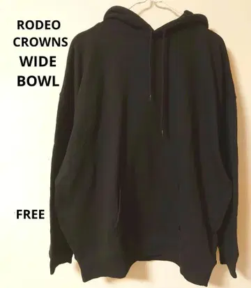 RODEO CROWNS 블랙 후드 부착 심플 후드티 루즈핏 FREE