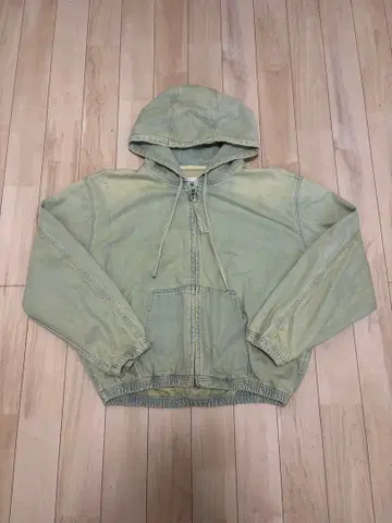 ZARA 옅은 그린 컬러 후드 부착 데미지 후드티