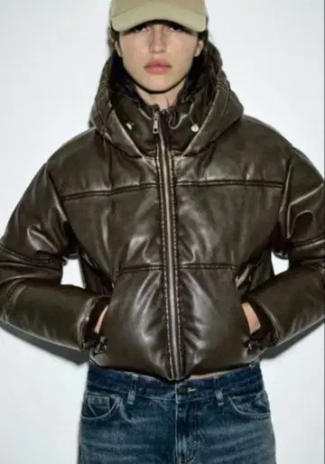 Zara 인조 가죽 숏 퍼프 베스트