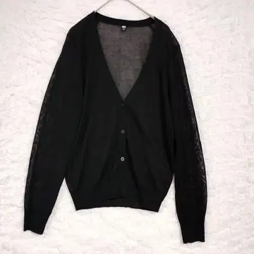 [UNIQLO] 비침이 있는 블랙 V넥 가디건 M 얇은 소재 오피스