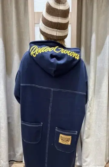 로데오 크라운 RCS 컬러 스티치 후드티 원피스 롱 원피스 네이비