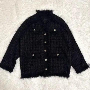 ameri vintage 트위드 프린지 니트 가디건