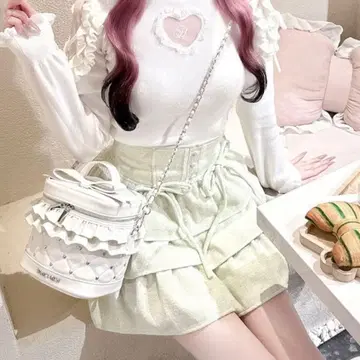 허니뮤우 HONEYMEW 트위드 티어드 프릴 스커트 그린