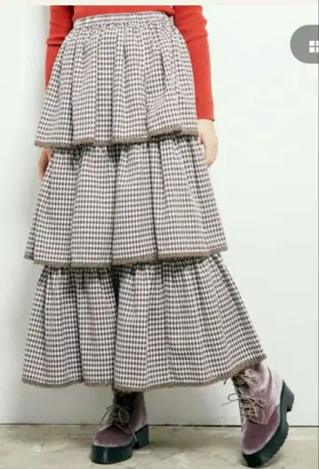 [ merry jenny ] CHIC-ish 깅엄 캉캉 스커트 브라운