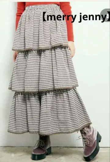 [ merry jenny ] CHIC-ish 깅엄 캉캉 스커트 브라운