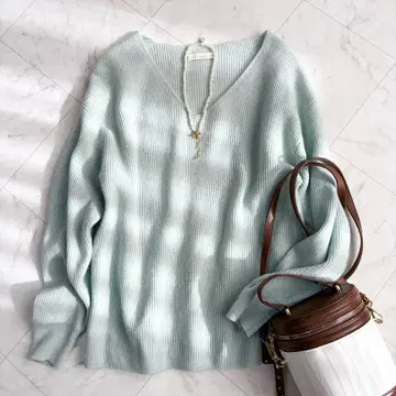 [ 라운지 드레스 ] 캐시미어 니트 V넥 워셔블 루즈핏 민트 그린