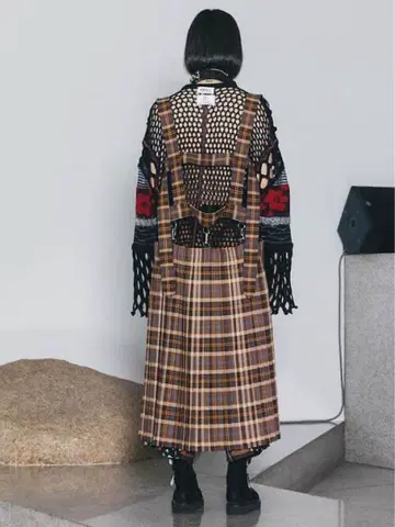 KIDILL 22ss 체크 무늬 하네스 플리츠 스커트