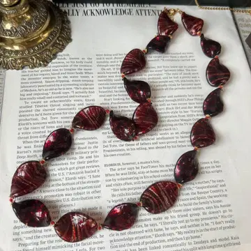 이탈리아제 베네치안 유리 목걸이 빨간색 리프형