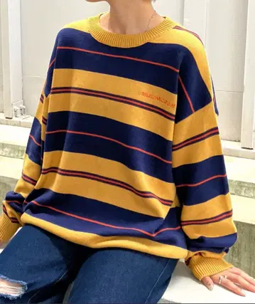 Snap club 빅 실루엣 컬러 보더 니트