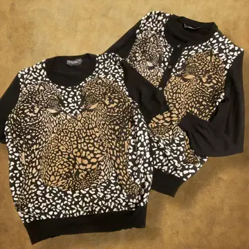 페라가모 실크 반팔 니트 가디건 앙상블 레오파드 무늬 L~XL