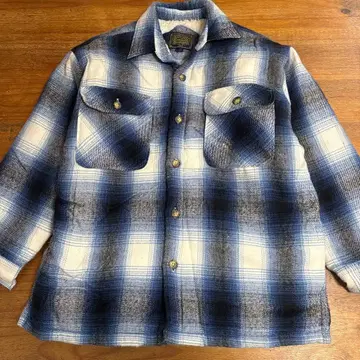 90s BAYLEAF 옴브레 체크 셔츠 보아 L 사이즈 블루