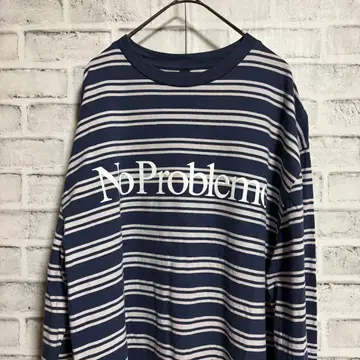 스트라이프 긴팔 T셔츠 No Problem이요