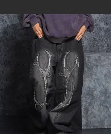 크러쉬 아트 와이드 데님 팬츠