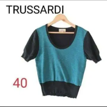 [새상품급] 트루사르디 바이컬러 니트 터콰이즈 그린 블랙 40 L