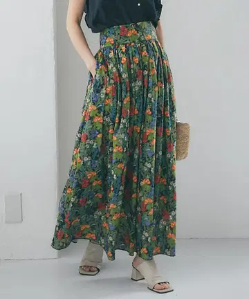러브티크 봉봉 보타니컬 프린트 개더 롱 스커트