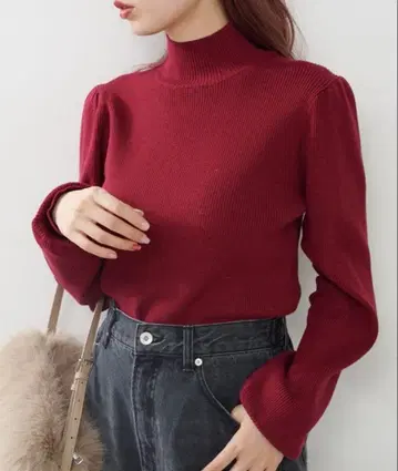 Kastane 하이넥 리브 니트 [ 레드 ]