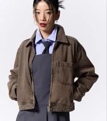 [ GU ] 데님 집업 블루종 브라운 M 사이즈