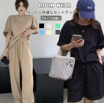 셋업 티셔츠 팬츠 여성용 캐주얼 룸웨어 홈웨어 반팔