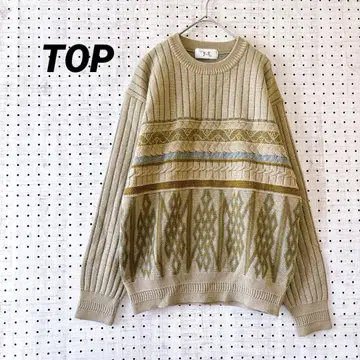 탑 자카드 니트 올 패턴 크루넥 베이지 계열 ( M ) 울 일본제