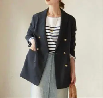 SLOBE IENA 골드 버튼 블레이저 네이비