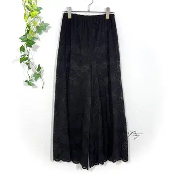 CAWAII 카와이 전체 레이스 와이드 플레어 팬츠 블랙 이지 꽃무늬