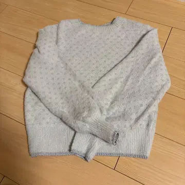 화이트 라메 믹스 도트 긴팔 니트 스웨터