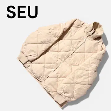 미사용 SEU 리브 하이넥 퀼팅 블루종 아이보리 프리
