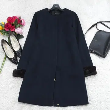 G9418*예카베카 퍼 노카라 코트 네이비 F