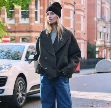 자라 더블 브레스트 숏 기장 코트 그레이