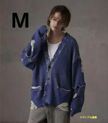 [ GRANCY ] 디스트럭션 디자인 빅 가디건 M 블루