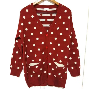 NET Ladies 빨간색 물방울 패턴 가디건 M
