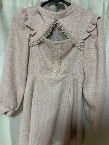 evelyn 트위드 프릴 긴팔 핑크 미니 원피스