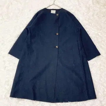 Te chichi 다크 네이비 롱 코트 노카라 코트 A라인 출퇴근