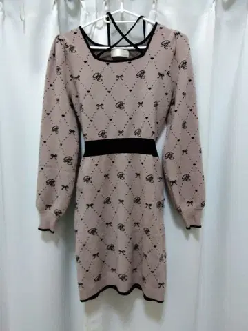 자카드 백리본 원피스 핑크