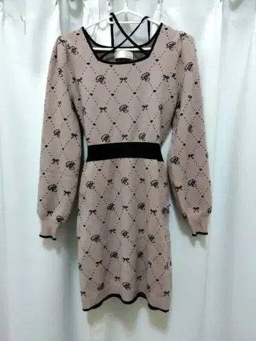 자카드 백리본 원피스 핑크