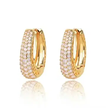 파베 세팅 크리스탈 후프 귀걸이 골드 컬러