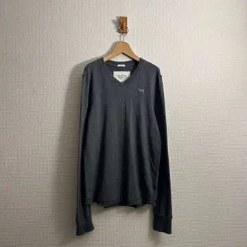 아바클로 머슬핏 데미지 가공 V넥 코튼 니트 그레이 L