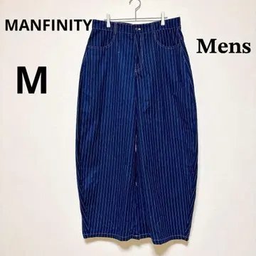 MANFINITY 스트라이프 와이드 팬츠 캐주얼 네이비 M
