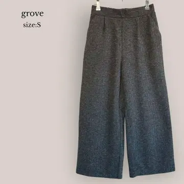 그로브 grove 하이웨스트 와이드 팬츠 헤링본 스트레치 밴딩