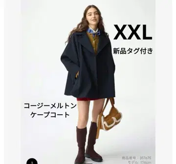 GU [ 새상품 ] 코지 멜톤 케이프 코트 XXL 네이비