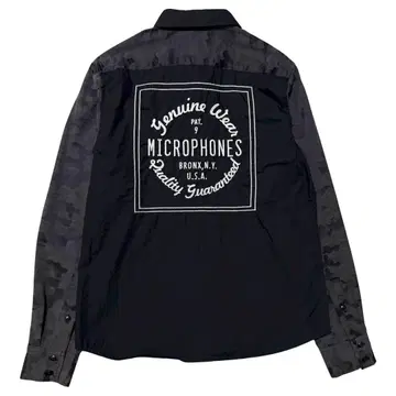 Nine Microphones 로고 자수 카모플라주 절개 긴팔 셔츠 M