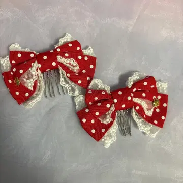 [ 앙프리 ] 도트 리본 빗 [ 갓 딴 딸기 ]