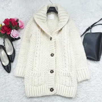 G9473*SHIPS 쉽스 케이블 니트 롱 가디건 베이지