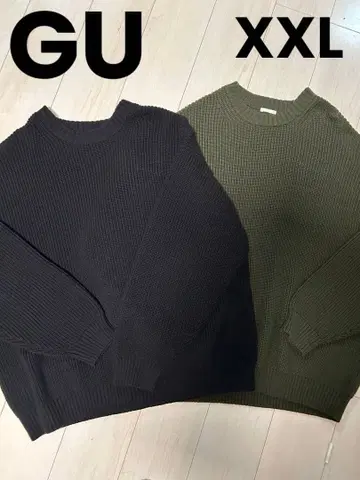 GU 리브 니트 긴팔 스웨터 2색 세트 와이드 핏 아제 스웨터